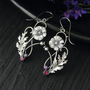 🍏50% OFF/3+...Antique Style Poppy Flower Dangle Earrings